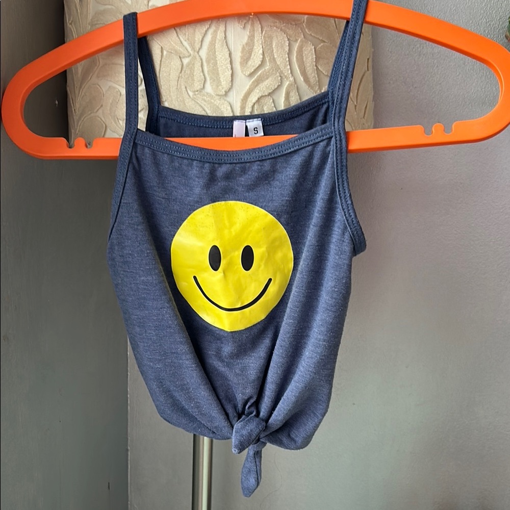 Sofi Blue Tank Top with Yellow Smiley Face